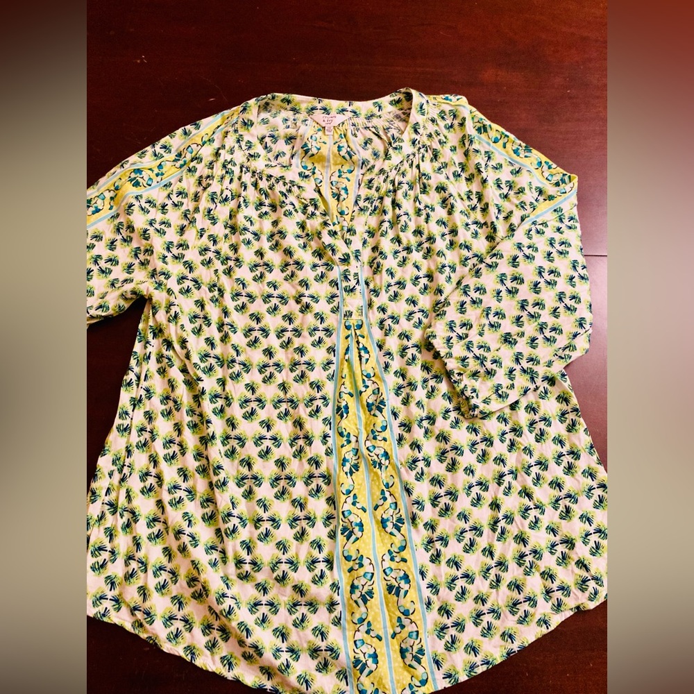 Crown & Ivy popover blouse with 3/4 sleeves and contrast stripes 0X